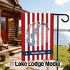 Garden flag with red and white stripes, showing Lake Cecil M Harden, Indiana, and The Smith Family.