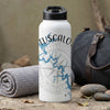 White water bottle with black lid featuring "Tuscaloosa AL" map and compass design.