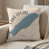 Throw pillow with Lake Louise map silhouette and Banff text.