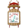 Wooden sled ornament with "Merry Christmas FROM Lake Keowee" text and snowflakes.