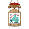 Sled ornament with text "Merry Christmas FROM Lake Mendota" and snowflakes.