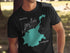 Black t-shirt with teal Timothy Lake Oregon map and compass graphic.