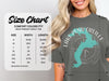 Size chart for Comfort Colors 1717 heavyweight adult tee, with width and length measurements.