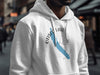 White hoodie with Otisco Lake map and compass graphic, New York.