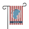Garden flag with red and white stripes, Topaz Lake map, and "The Smith Family" text.