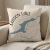 Pillow with blue Mason Lake map, compass, and Washington text.