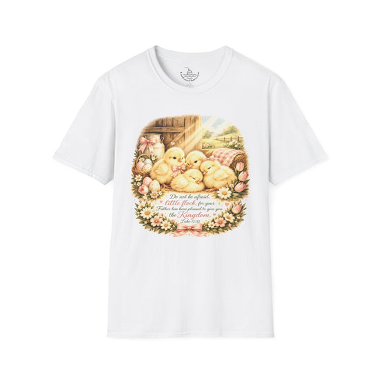 Fear Not Little Flock Easter Chicks Bible Verse Ultra-Soft T-Shirt | Christian Scripture Vintage Farmhouse Baby Chick Design