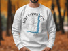 White sweatshirt with Lake Vermillion Minnesota map and compass design.