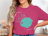 Crater Lake Oregon map graphic on a magenta t-shirt.