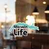 Merwin Life sticker with a teal lake outline and copyrighted text.
