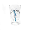 Clear glass pint glass with Lake Blackshear Georgia map and compass design.