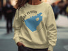 Cream sweatshirt with a blue map of Lake Perris, California and compass rose graphic.