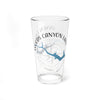 Clear glass pint glass with Woods Canyon Lake Arizona map and compass design.