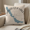 Chautauqua Lake New York map with compass rose design on a beige pillow.