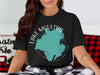 Black t-shirt with "Lake Moultrie South Carolina" text and teal map graphic.