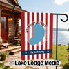 Newnans Lake Florida garden flag with red and white stripes and "The Smith Family."