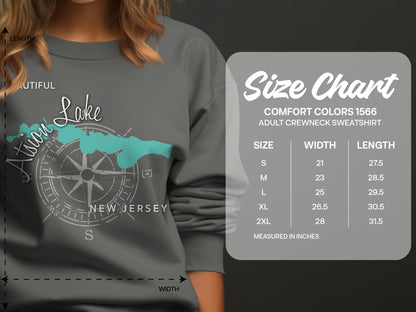 Comfort Colors 1566 adult crewneck sweatshirt size chart with measurements.