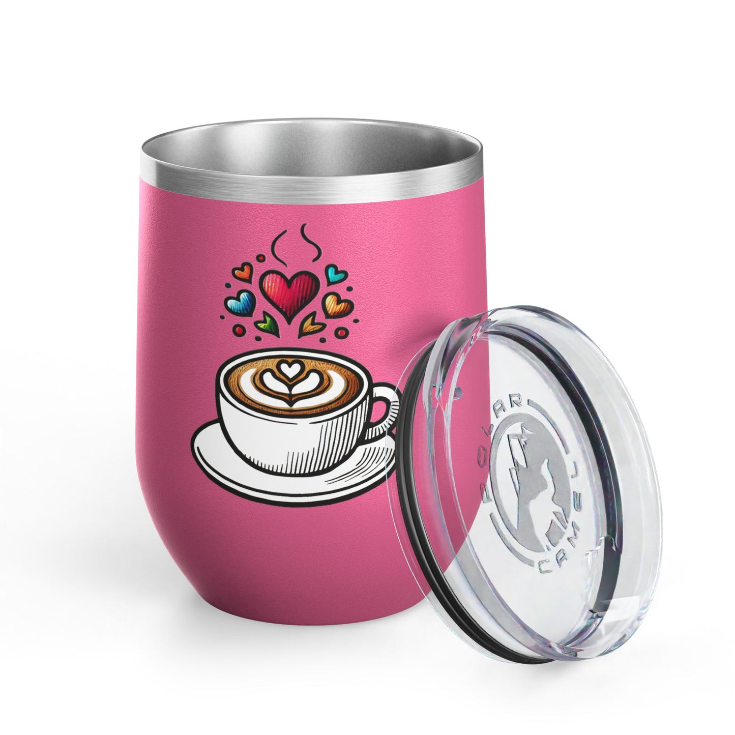 Charming Coffee Wine Tumbler with Lid for Coloring Book Lovers, Heart and Latte Design, Stainless Steel