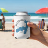 White can cooler featuring a blue map of Augur Lake, New York, on a beach.