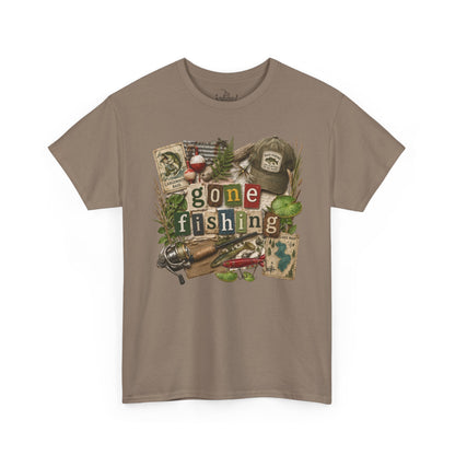 Gone Fishing T-Shirt | Scrapbooking Letters Retro Vintage Design | Retirement and Father's Day Shirt