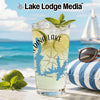 Glass with Medina Lake Texas map and compass, with limes and mint.
