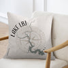 Pillow with Lake LBJ Texas map design and compass rose.