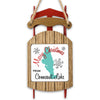 Red sled ornament with "Merry Christmas From Conneaut Lake" text and map shape.