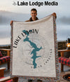 Woven blanket with Lake Lyman map and compass rose design in South Carolina.
