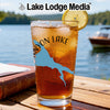 Glass with iced tea, a lemon slice, and "Canyon Lake" map design.