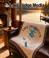 Fringed throw blanket featuring a compass and "Lake Disharoon Georgia" design.