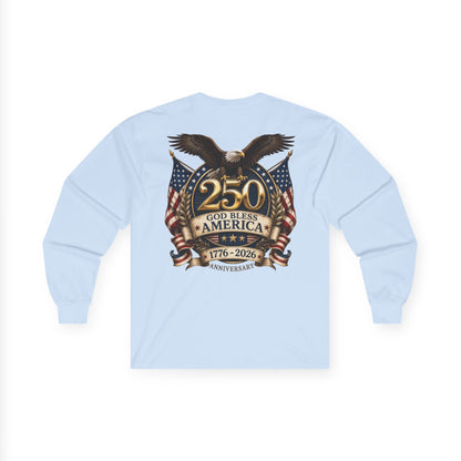 USA 250th Anniversary FREEDOM Long Sleeve Shirt | Front and Back Design | Patriotic July 4th Bald Eagle American Flag