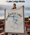 Burnsville Lake West Virginia map woven blanket held by a smiling man.