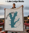 Woven blanket featuring Rend Lake, Illinois map with compass and "Lake Lodge Media" text.