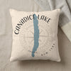 Pillow with Canardice Lake shape and compass design, New York text.