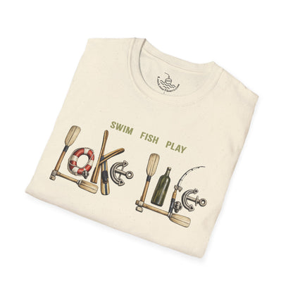 Lake Life T-Shirt | Boat Oars Life Preserver Anchor Letters Rustic Design | Fishing Water Skiing Gift Tee