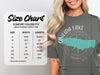 Comfort Colors 1717 heavyweight adult tee size chart with width and length measurements in inches.