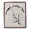 Woven blanket featuring Richard Russell Lake map, compass, and "Georgia" text.
