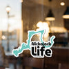 "Nickajack Life" sticker overlaying a turquoise outline of a body of water.