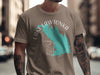 Taupe t-shirt with turquoise Lake Lawtonka map graphic and compass rose.