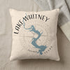 Cream pillow with blue Lake Whitney map and text.