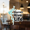 Turquoise outline of a river over text "Barren River Life".