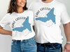 White t-shirts with "Lake Gregory California" and blue lake outline graphic.
