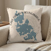 Lake Chaubunagungamaug Massachusetts map on a textured pillow with compass rose detail.
