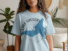 Light blue t-shirt with Lake Gregory California map and compass graphic.