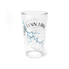 Clear glass pint glass with "East Lynn Lake" and compass design.