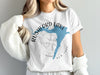 White t-shirt with Rushford Lake, New York graphic and compass rose.
