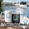 Lake Thunderbird mug, tumbler, water bottle, and coaster with personalization text.