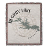 Woven blanket with "DeGray Lake" text, compass rose, and Arkansas outline.