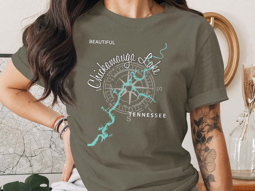 Chickamauga Lake Tennessee compass graphic t-shirt.