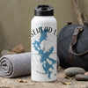 White water bottle with compass and blue lake map design, "SEHEAD L" text.